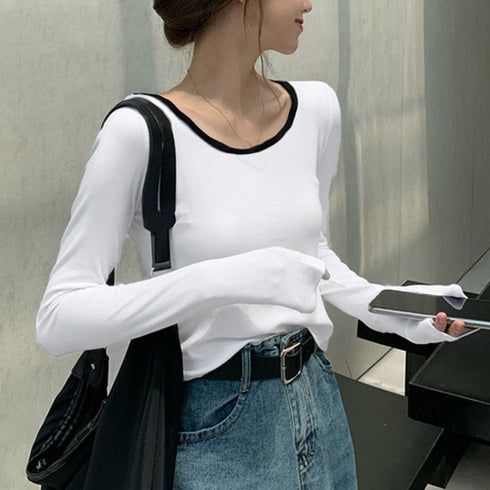 長袖Tシャツ レディース秋服 カットソー トップス シンプル カットソー 韓国風 クルーネック カジュアル 無地 春秋 98PENGF-001