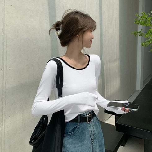 長袖Tシャツ レディース秋服 カットソー トップス シンプル カットソー 韓国風 クルーネック カジュアル 無地 春秋 98PENGF-001