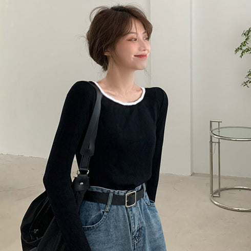 長袖Tシャツ レディース秋服 カットソー トップス シンプル カットソー 韓国風 クルーネック カジュアル 無地 春秋 98PENGF-001