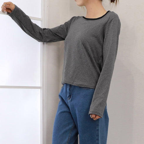 長袖Tシャツ レディース秋服 カットソー トップス シンプル カットソー 韓国風 クルーネック カジュアル 無地 春秋 98PENGF-001
