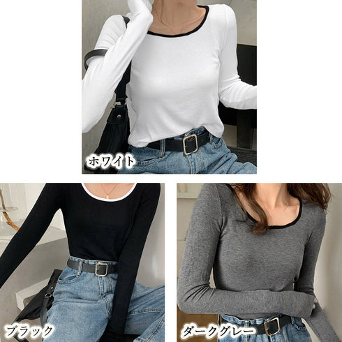 長袖Tシャツ レディース秋服 カットソー トップス シンプル カットソー 韓国風 クルーネック カジュアル 無地 春秋 98PENGF-001