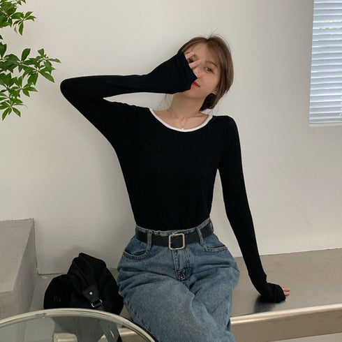 長袖Tシャツ レディース秋服 カットソー トップス シンプル カットソー 韓国風 クルーネック カジュアル 無地 春秋 98PENGF-001