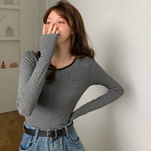 長袖Tシャツ レディース秋服 カットソー トップス シンプル カットソー 韓国風 クルーネック カジュアル 無地 春秋 98PENGF-001