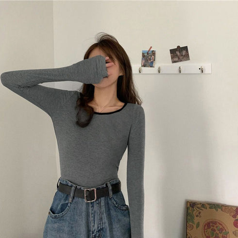 長袖Tシャツ レディース秋服 カットソー トップス シンプル カットソー 韓国風 クルーネック カジュアル 無地 春秋 98PENGF-001