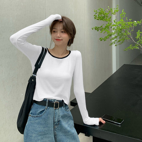 長袖Tシャツ レディース秋服 カットソー トップス シンプル カットソー 韓国風 クルーネック カジュアル 無地 春秋 98PENGF-001