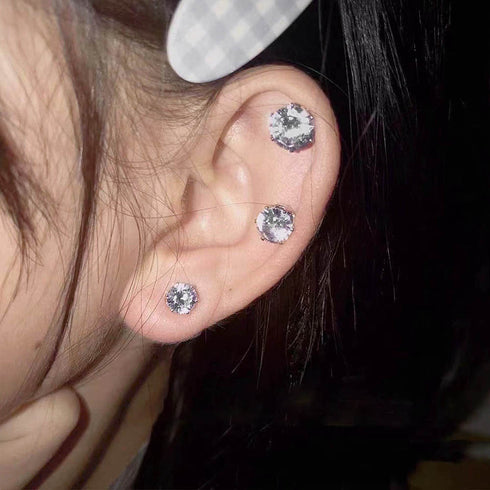 磁気マグネットピアス イヤリング1点売り ラウンド 磁気吸引ピアス オルチャン 耳穴なし 磁気ピアス 上品 エレガント ラインストーン シンプル キラキラ輝く 98QINGQ-001