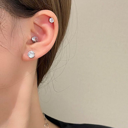 磁気マグネットピアス イヤリング1点売り ラウンド 磁気吸引ピアス オルチャン 耳穴なし 磁気ピアス 上品 エレガント ラインストーン シンプル キラキラ輝く 98QINGQ-001