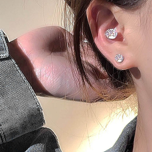 磁気マグネットピアス イヤリング1点売り ラウンド 磁気吸引ピアス オルチャン 耳穴なし 磁気ピアス 上品 エレガント ラインストーン シンプル キラキラ輝く 98QINGQ-001