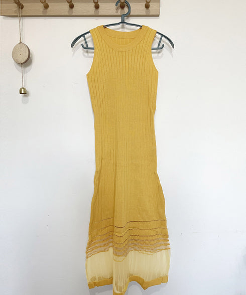 ニットワンピース レディース 春夏秋冬 可愛い ノースリーブワンピ ラウンドネック タイトワンピース ドッキング ひざ丈 シンプル 上品 カジュアル 韓国風 98QKYI-001