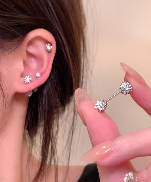 ラインストーン ネジ式ピアス 3点セット ボールピアス 両面 シルバー 片耳用 軟骨ピアス スクリューバック 小さめ ギフト アクセサリー ストレートバーベル 98QQI-001