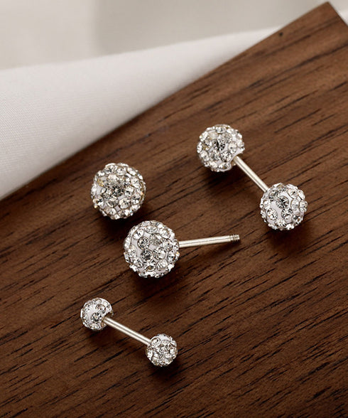 ラインストーン ネジ式ピアス 3点セット ボールピアス 両面 シルバー 片耳用 軟骨ピアス スクリューバック 小さめ ギフト アクセサリー ストレートバーベル 98QQI-001