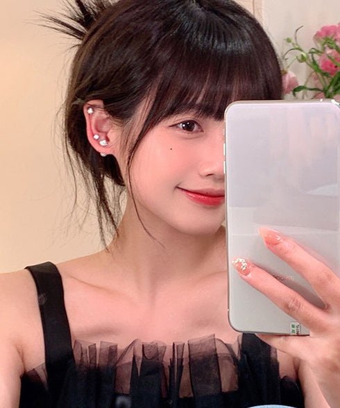 ラインストーン ネジ式ピアス 3点セット ボールピアス 両面 シルバー 片耳用 軟骨ピアス スクリューバック 小さめ ギフト アクセサリー ストレートバーベル 98QQI-001