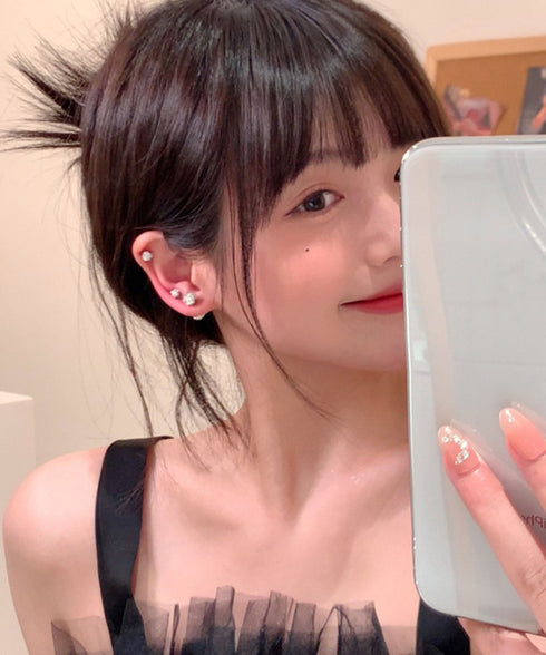 ラインストーン ネジ式ピアス 3点セット ボールピアス 両面 シルバー 片耳用 軟骨ピアス スクリューバック 小さめ ギフト アクセサリー ストレートバーベル 98QQI-001