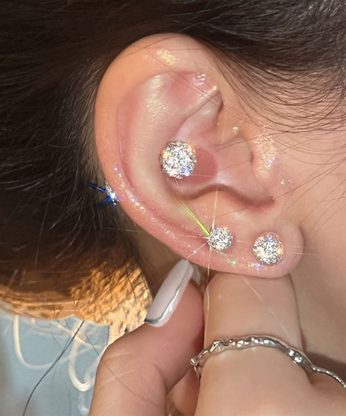 ラインストーン ネジ式ピアス 3点セット ボールピアス 両面 シルバー 片耳用 軟骨ピアス スクリューバック 小さめ ギフト アクセサリー ストレートバーベル 98QQI-001