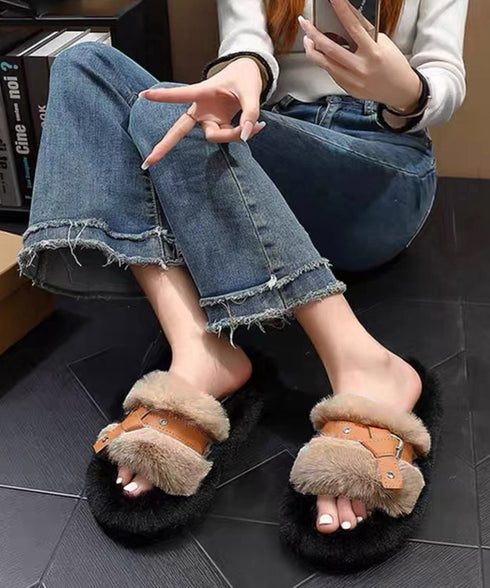 レディース ファーサンダル 厚底サンダル もこもこルームシューズ 履きやすい 疲れない おしゃれ 防寒 あったかファー スリッパふわふわスリッパ 外履きサンダル 98RUNCD-001