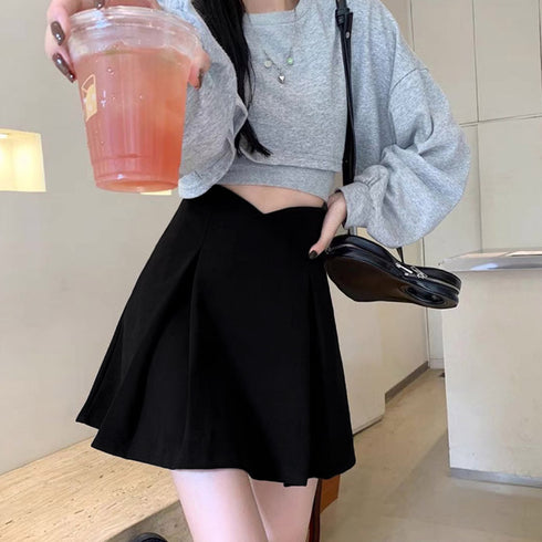 ハイウエスト Aライン ミニスカート レディース カジュアル 美脚 おしゃれ スカート インナーパンツ付き プリーツスカート着やせ 98SCHAO-001