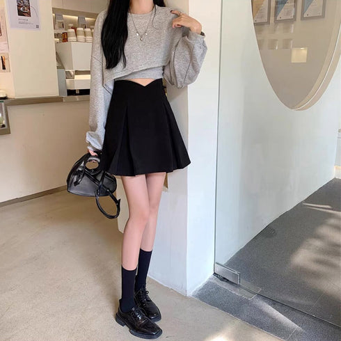 ハイウエスト Aライン ミニスカート レディース カジュアル 美脚 おしゃれ スカート インナーパンツ付き プリーツスカート着やせ 98SCHAO-001