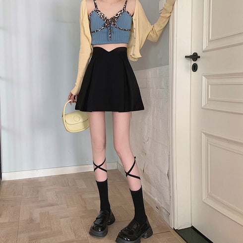 ハイウエスト Aライン ミニスカート レディース カジュアル 美脚 おしゃれ スカート インナーパンツ付き プリーツスカート着やせ 98SCHAO-001