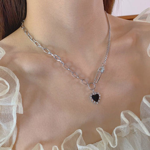 チェーン ネックレス レディース ハートペンダント おしゃれ アシンメトリー 首飾り シルバー 大人 カジュアル アクセサリー 韓国風 ハートチャーム 98TS-001