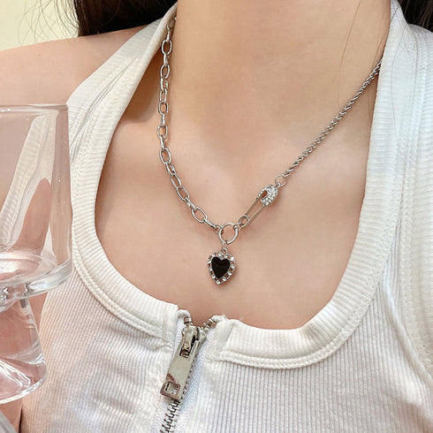 チェーン ネックレス レディース ハートペンダント おしゃれ アシンメトリー 首飾り シルバー 大人 カジュアル アクセサリー 韓国風 ハートチャーム 98TS-001