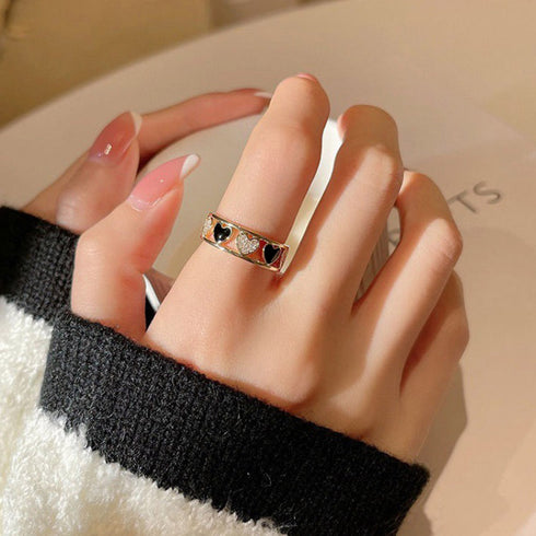 リング2点セット レディース 指輪 プチプラ 重ね付け 韓国風ゆびわ アクセサリー 単品使い 小物 カジュアル ハートアクリル ゴールドプレーティング 98TS-004