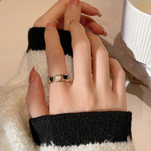 リング2点セット レディース 指輪 プチプラ 重ね付け 韓国風ゆびわ アクセサリー 単品使い 小物 カジュアル ハートアクリル ゴールドプレーティング 98TS-004