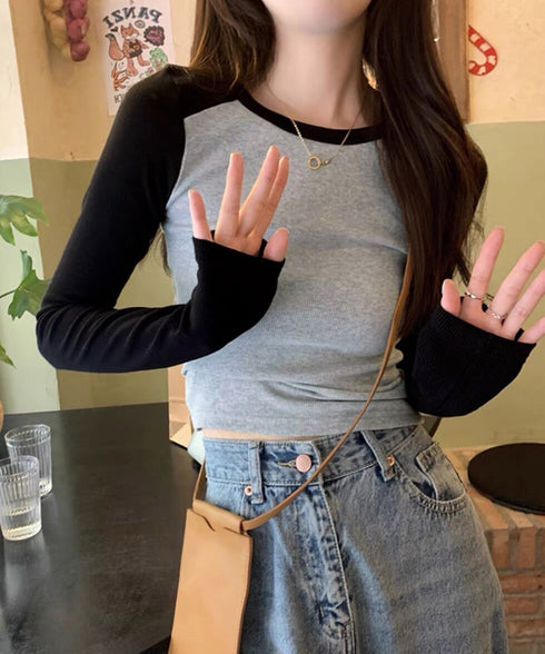 バイカラー Tシャツ 長袖 カットソー レディース 無地 ラウンドネック バイカラー 大人っぽい きれいめ 着やせtシャツ トップス ベーシック大人 98TZMEI-001