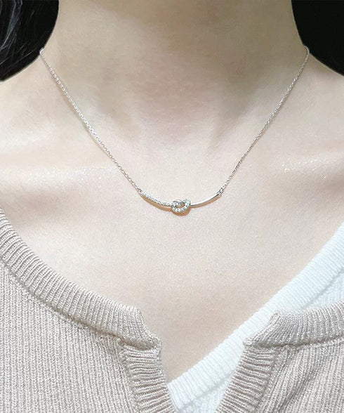 ノット風 細めチェーンネックレス 結婚式 可愛い チェーンチョーカー上品ネックレス 韓国風 シルバー アクセサリー おしゃれ首飾り ファッション小物 人気 通勤 98WEIHUA-001