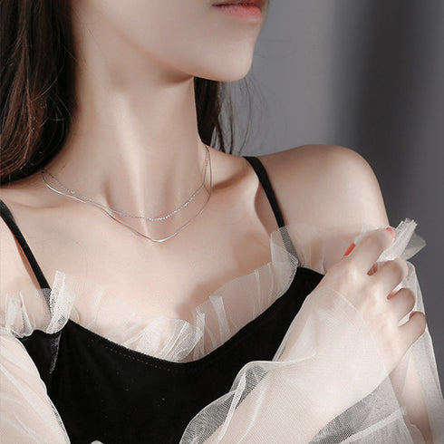 チョーカー 2連チェーンネックレス レディース アクセサリー シンプル シルバー おしゃれ ジュエリー カジュアル 首飾り きれいめ 98WEIYA-001