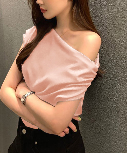 オフショルダーTシャツ カットソー 半袖 ワンショルトップス レディース アシンメトリー おしゃれ 肌見せ 夏服 ワンショルダーカットソー 韓国風セクシーTシャツ 98XIANNF-001