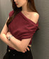 オフショルダーTシャツ カットソー 半袖 ワンショルトップス レディース アシンメトリー おしゃれ 肌見せ 夏服 ワンショルダーカットソー 韓国風セクシーTシャツ 98XIANNF-001