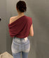 オフショルダーTシャツ カットソー 半袖 ワンショルトップス レディース アシンメトリー おしゃれ 肌見せ 夏服 ワンショルダーカットソー 韓国風セクシーTシャツ 98XIANNF-001