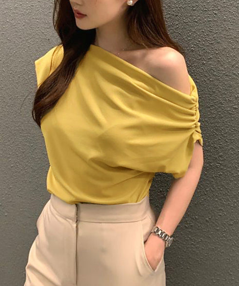 オフショルダーTシャツ カットソー 半袖 ワンショルトップス レディース アシンメトリー おしゃれ 肌見せ 夏服 ワンショルダーカットソー 韓国風セクシーTシャツ 98XIANNF-001