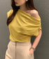 オフショルダーTシャツ カットソー 半袖 ワンショルトップス レディース アシンメトリー おしゃれ 肌見せ 夏服 ワンショルダーカットソー 韓国風セクシーTシャツ 98XIANNF-001