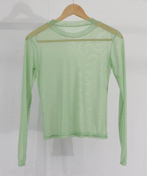 シアートップス 長袖レディースカットソー クルーネック 無地Tシャツ 薄手 ブラウス 透け感 きれいめ おしゃれ 大人 重ね着 セクシー レイヤードトップス 98XIAYAO-001