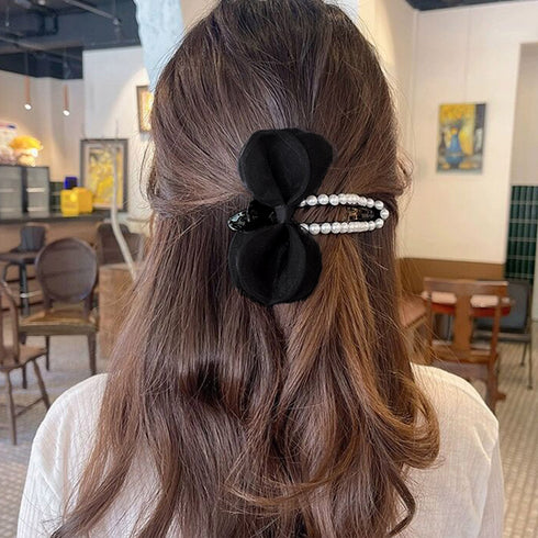 シフォン サイドバンスクリップ 大きめ レディース おしゃれ ヘアアクセサリー 二次会髪飾り 大人可愛い ゴージャス 蝶結び オフィス 結婚式 ヘアクリップ 98XIYAN-001