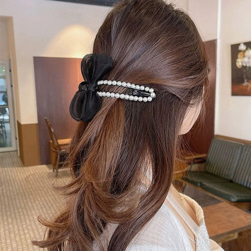 シフォン サイドバンスクリップ 大きめ レディース おしゃれ ヘアアクセサリー 二次会髪飾り 大人可愛い ゴージャス 蝶結び オフィス 結婚式 ヘアクリップ 98XIYAN-001