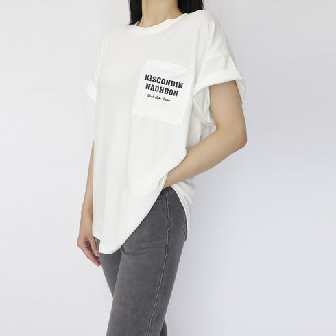 バックプリントロゴ オーバーサイズ トップス ラウンドネック ロゴTシャツ レディース カットソー 半袖プルオーバー 英字 ゆったり カジュアル 98YANGY-001