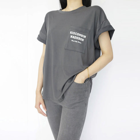 バックプリントロゴ オーバーサイズ トップス ラウンドネック ロゴTシャツ レディース カットソー 半袖プルオーバー 英字 ゆったり カジュアル 98YANGY-001