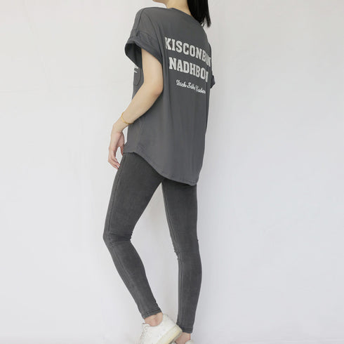 バックプリントロゴ オーバーサイズ トップス ラウンドネック ロゴTシャツ レディース カットソー 半袖プルオーバー 英字 ゆったり カジュアル 98YANGY-001