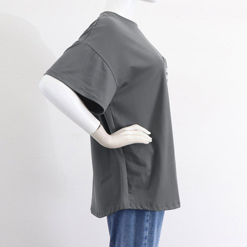 バックプリントロゴ オーバーサイズ トップス ラウンドネック ロゴTシャツ レディース カットソー 半袖プルオーバー 英字 ゆったり カジュアル 98YANGY-001