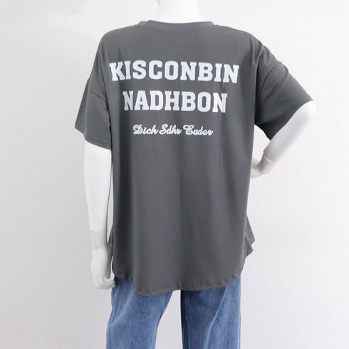 バックプリントロゴ オーバーサイズ トップス ラウンドネック ロゴTシャツ レディース カットソー 半袖プルオーバー 英字 ゆったり カジュアル 98YANGY-001