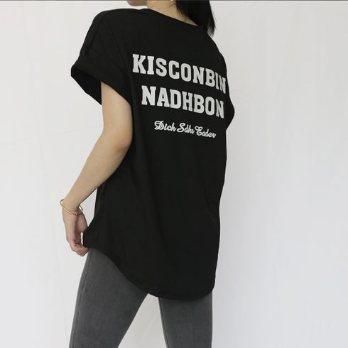 バックプリントロゴ オーバーサイズ トップス ラウンドネック ロゴTシャツ レディース カットソー 半袖プルオーバー 英字 ゆったり カジュアル 98YANGY-001