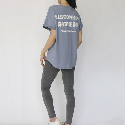 バックプリントロゴ オーバーサイズ トップス ラウンドネック ロゴTシャツ レディース カットソー 半袖プルオーバー 英字 ゆったり カジュアル 98YANGY-001