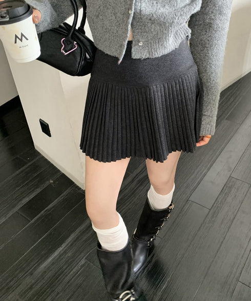 ニットプリーツ ミニスカート レディース 可愛い Aラインスカート ハイウエスト ショートスカート シンプル インナーパンツ付き 着やせ ボトムス カジュアル 98YIDUN-001