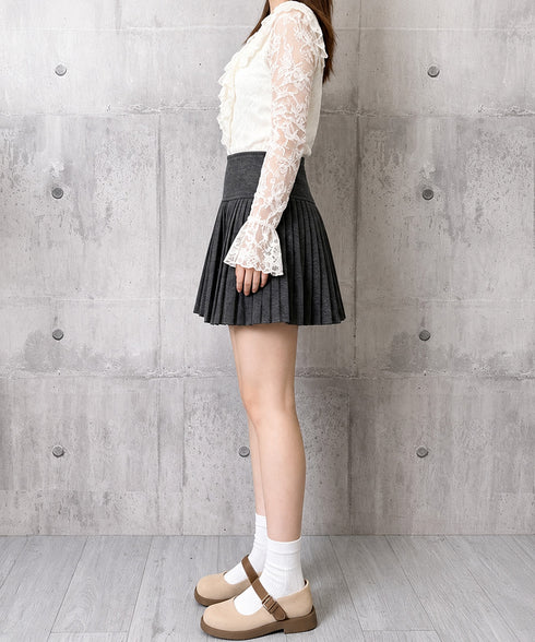 ニットプリーツ ミニスカート レディース 可愛い Aラインスカート ハイウエスト ショートスカート シンプル インナーパンツ付き 着やせ ボトムス カジュアル 98YIDUN-001