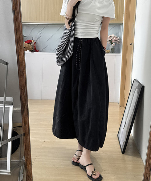 ロング丈 フレアスカート ウエストゴム ゆったりロングスカート 楽ちんウエストゴム ナチュラル無地 体型カバーAライン 大人カジュアル ドロストデザイン 春夏秋 98YIDUN-002