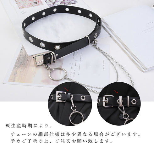 ベルト レディース チェーン付き フェイクレザー バックル チェーン パンク風 2点セット おしゃれ お出かけ ウエストマーク 大人女子 服飾雑貨 98YIKE-001