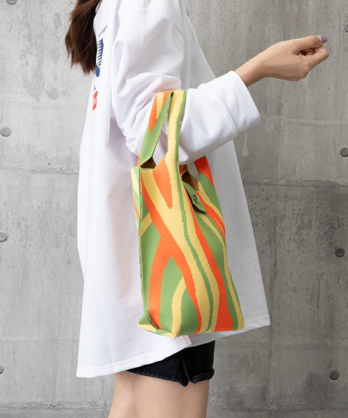 ニットバッグ レディース マルシェバッグ 可愛い ニット編み 縦型 トートバッグ おしゃれ サブバッグ 軽量 折り畳める鞄 ボタン付き ランチバッグ 手提げバッグ 98YILI-002