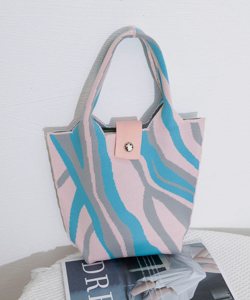 ニットバッグ レディース マルシェバッグ 可愛い ニット編み 縦型 トートバッグ おしゃれ サブバッグ 軽量 折り畳める鞄 ボタン付き ランチバッグ 手提げバッグ 98YILI-002